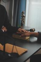 Law theme, gavel or mallet of the judge, lawyer enforcement officers, evidence-based cases taken into account in the court abount business, legislation. photo