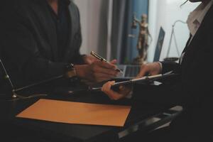 Law theme, gavel or mallet of the judge, lawyer enforcement officers, evidence-based cases taken into account in the court abount business, legislation. photo
