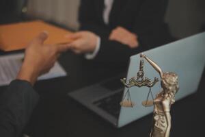 Law theme, gavel or mallet of the judge, lawyer enforcement officers, evidence-based cases taken into account in the court abount business, legislation. photo