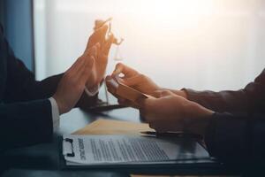 Law theme, gavel or mallet of the judge, lawyer enforcement officers, evidence-based cases taken into account in the court abount business, legislation. photo
