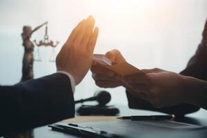 Law theme, gavel or mallet of the judge, lawyer enforcement officers, evidence-based cases taken into account in the court abount business, legislation. photo