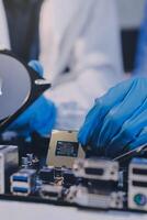 Electronics technician, electronic engineering electronic repair, electronics measuring and testing, repair and maintenance concepts. photo