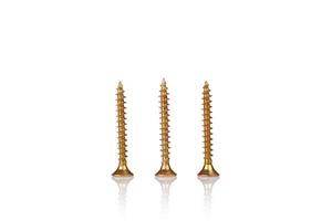 macro screw of golden color on a white background photo