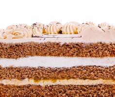 Delicious cake showing multiple layers with butter cream frosting photo