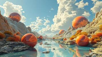 A river with orange eggs floating in it photo