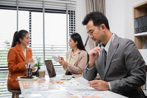 System Development Team Collaborating on UX UI Design in Modern Office Environment photo