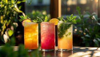 Refreshing Trio of Summer Cocktails on a Sunny Patio photo