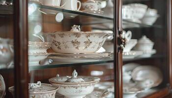 Elegant Porcelain Tea Set Collection with Blue Patterns on Display photo
