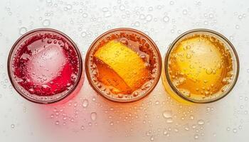 Colorful Soda Bubbles in Various Flavors Close-Up photo