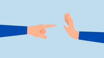 Management skill to stop disagreement conflict, 4k animation of businessman is using one hand to point at another person and using his other hand to make a stop gesture. video