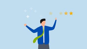 Customer feedback 5 stars rating, 4k animation of Businessman with confidence rates with 5 stars. video