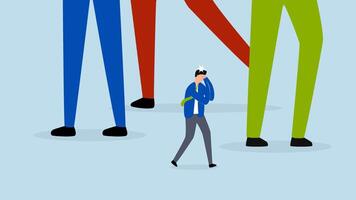 Culture shock after change new job, 4k animation of Upset businessman experiencing culture shock following move to new office. video