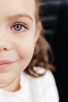 Close-up of a girl's eyes, showcasing the beauty of her expressive gaze. This macro shot highlights the depth of her look, perfect for illustrating themes of beauty and childhood aesthetics photo