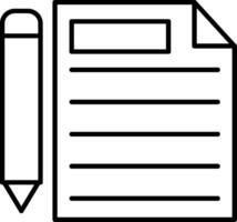 A black and white outline of a paper and pencil vector
