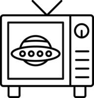 An outline of a television with an alien on it vector