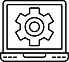 A laptop with a gear icon on the screen vector