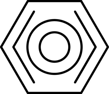 A black and white hexagon with a circle in the center