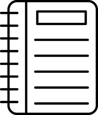 A notebook icon on a white background