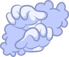 whimsical illustration of two clouds, one white and one baby blue, forming two hands waving in the sky. vector