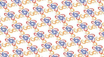 dynamic pattern featuring intertwining spirals in hues of bold red, warm mustard, and cool blue. vector