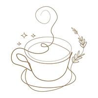A cup of coffee with a branch and a leaf vector