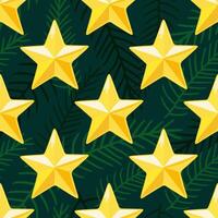 seamless Christmas pattern with shiny starss and fir branches on dark green background vector