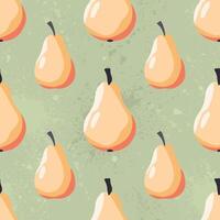 seamless pattern with sweet yellow pears on pastel green textured background vector