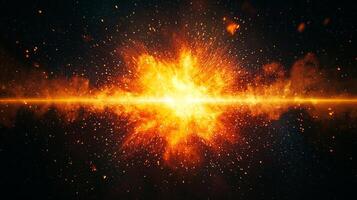 vibrant explosion of red particles bursts outward against a black backdrop, illuminating the space with glowing debris and showcasing a powerful, high-energy release of cosmic beauty. photo