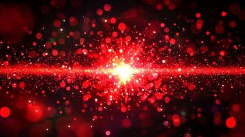 vibrant explosion of red particles bursts forth, radiating outward in a high-energy display against a black background, illuminating the darkness with dynamic glowing flecks. photo