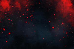 magnificent burst of red particles erupts from the center, illuminating the dark background with intense brightness. Trails of dust scatter, conveying a sense of powerful motion and energy. photo