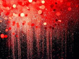 breathtaking explosion of red particles radiates intense heat and energy, creating bright glowing trails that disperse in all directions, captivating the viewer with its vibrant beauty. photo