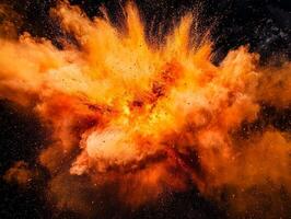 magnificent red particle explosion erupts, forming a brilliant sphere of energy as fiery particles scatter outward against a deep black backdrop, evoking cosmic wonder. photo