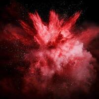 vibrant explosion bursts forth, unleashing radiant red particles that scatter wildly in every direction, creating a mesmerizing spectacle of glowing dust and energy. photo