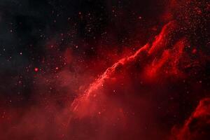 captivating display of red particles erupts from the center, illuminating the dark canvas with intense brightness and mesmerizing trails, simulating a cosmic explosion. photo