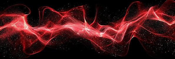 Witness a stunning burst of radiant red particles, glowing dust, and dynamic trails emanating from the center, creating an explosive wave of energy against a stark black background. photo