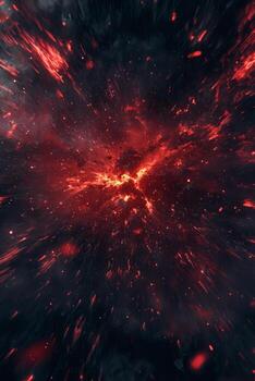 intenso rojo explosión de partículas irradia exterior, esclarecedor el oscuro vacío rodeando él. el ardiente energía crea un maravilloso cósmico mostrar, sugerencia un poderoso erupción. foto