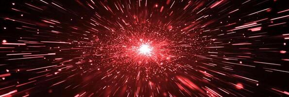 mesmerizing explosion of radiant red particles emanates from the center, dispersing energy and glowing trails into the vastness of space, creating an ethereal cosmic burst. photo