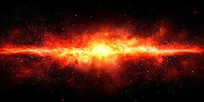 captivating burst of red particles erupts outward from a brilliant core, generating waves of heat and energy that paint a fiery cosmic landscape, showcasing vibrant movement and intensity. photo
