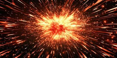 vibrant explosion of red particles erupts from a glowing core, sending waves of energy outward in a spectacular display of heat and cosmic motion, evoking a sense of awe. photo