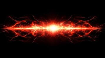Red particles burst forth in an intense explosion, scattering vibrantly as they form a mesmerizing wave of energy that captivates the dark surroundings. photo