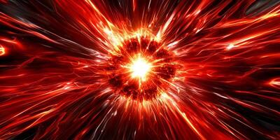 eruption of intense red particles unfolds with a luminous core, sending a wave of heat and energy in every direction, creating a captivating cosmic spectacle. photo