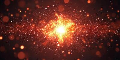 intense red particle explosion emanates from a brilliant glowing core, sending waves of fiery particles scattering outward, creating a stunning display of cosmic energy and heat. photo