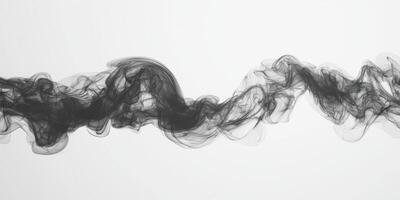 The striking black smoke plume spirals upward, transforming from deep black to soft, translucent grays, creating a dynamic display against an immaculate white backdrop. photo
