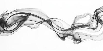 A dramatic plume of black smoke spirals and billows upward, presenting a striking contrast against a clear white background with intricate textures and shades of gray. photo
