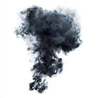 Curling tendrils of black smoke ascend elegantly from the base, set against a clean white backdrop, capturing texture and movement in a striking contrast. photo