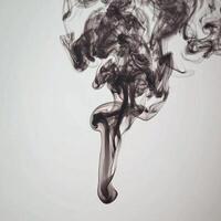Tendrils of curling black smoke ascend from the bottom, creating an exquisite contrast against a clean white backdrop, with intricate details and fading edges. photo