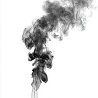 Ethereal tendrils of black smoke ascend gently from the base, blending with soft gray transitions on a pristine white background, evoking a sense of mystery and tranquility. photo