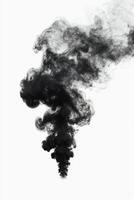 A mesmerizing display of black smoke dances in soft, ethereal layers on a white background, forming swirling patterns that evoke depth and mystery. photo