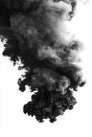 Black smoke rises gracefully, billowing into soft and swirling patterns that create an enchanting contrast against the pure white background. The scene evokes a sense of movement and calm. photo