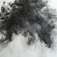 Swirling tendrils of black smoke emerge from below, creating a stunning contrast against a pristine white backdrop, evoking a sense of mystery and elegance. photo